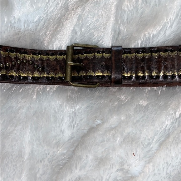 Gold and brown leather belt size XL - Picture 3 of 7